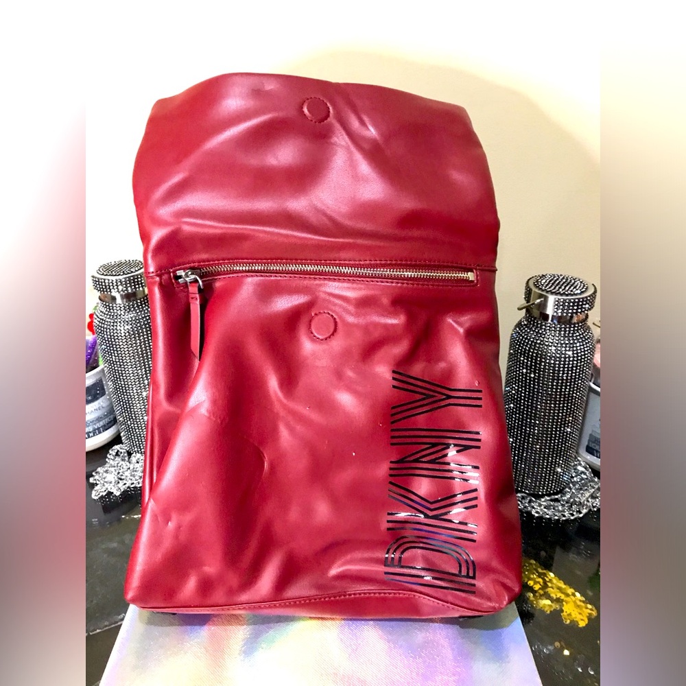 DKNY dark red backpack purse with free small vegan leather purse carryall